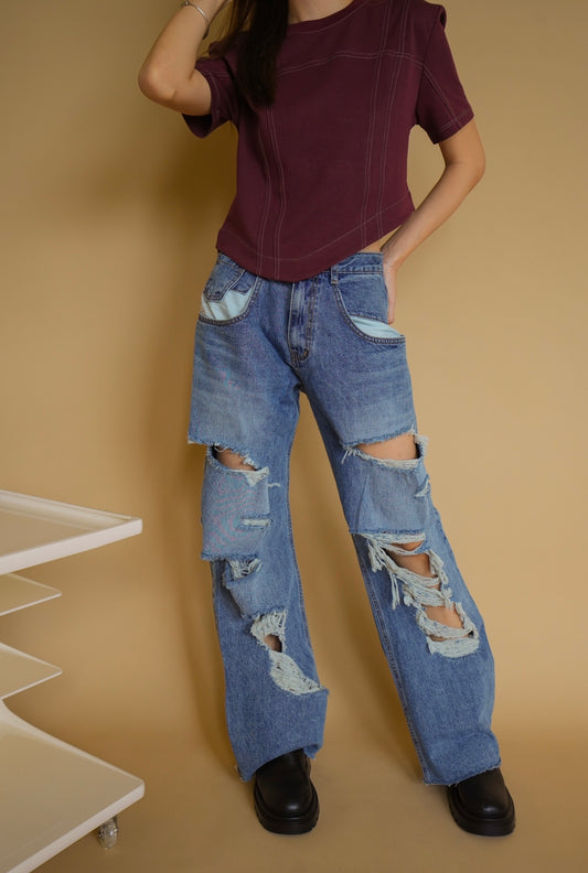 Trendy Ripped Denim Trousers