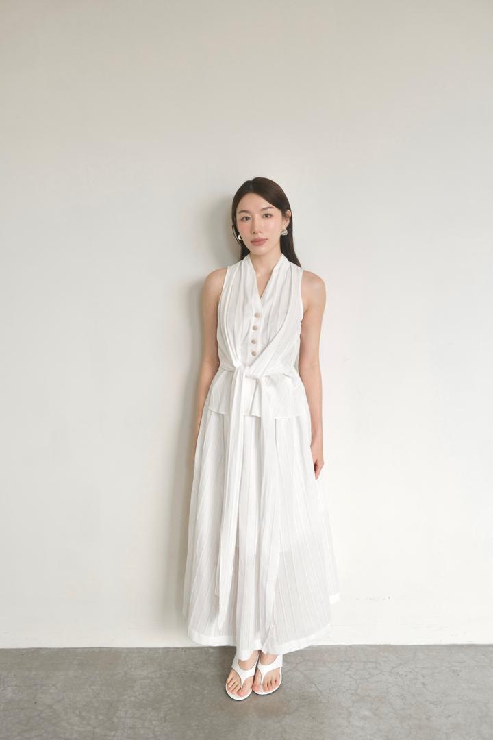 Linen V-Neck Vest Dress Set