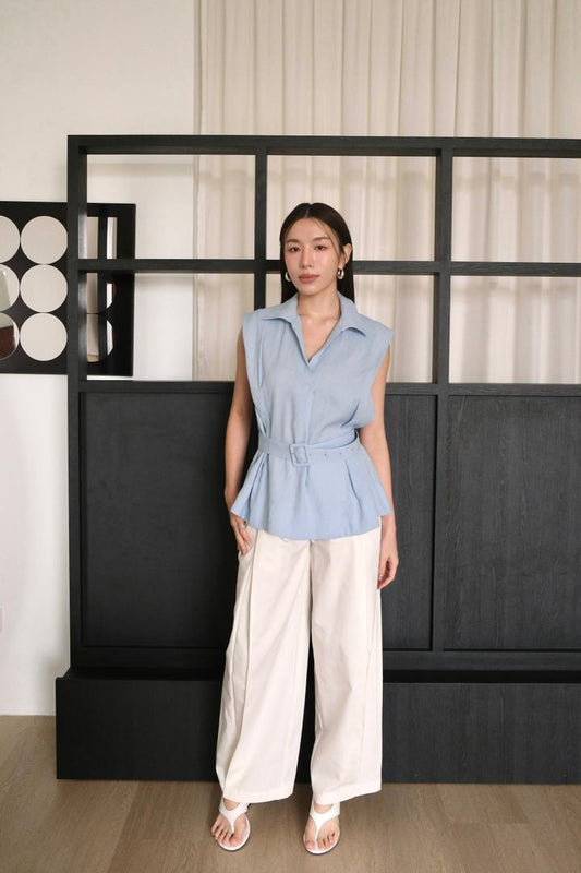 Padded-Shoulder Belted Shirt