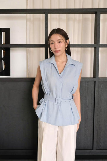 Padded-Shoulder Belted Shirt