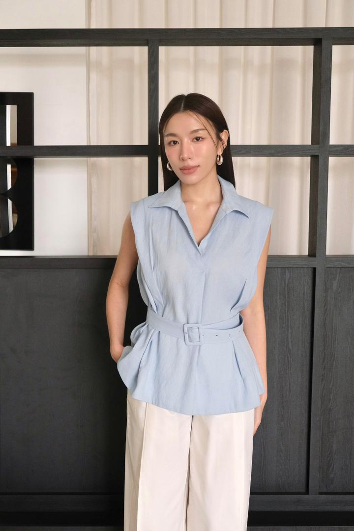 Padded-Shoulder Belted Shirt