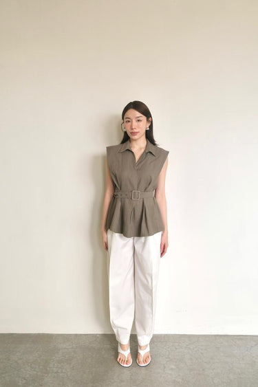 Padded-Shoulder Belted Shirt
