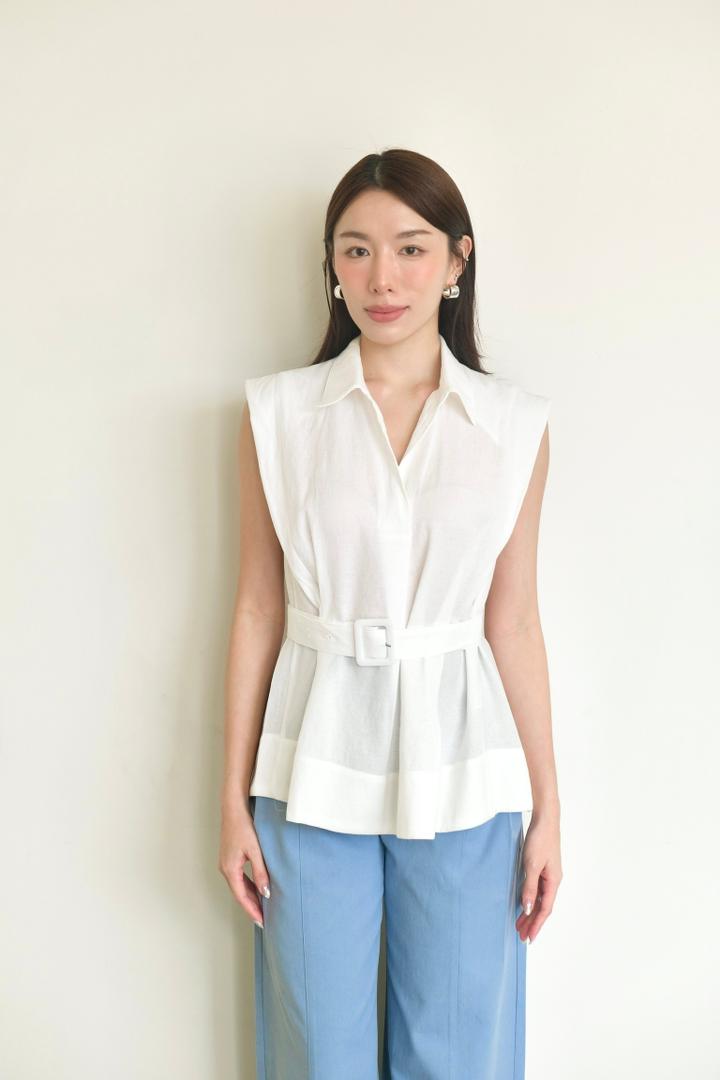 Padded-Shoulder Belted Shirt