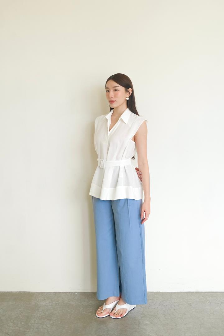 Padded-Shoulder Belted Shirt