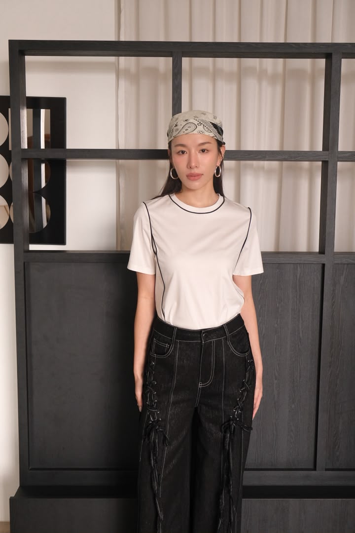 Contrast-Trim Striped T-Shirt