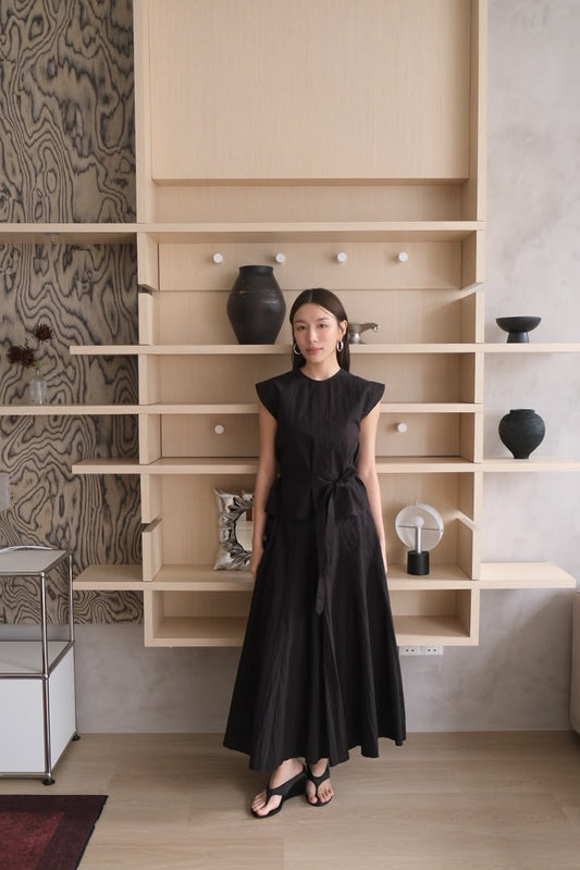 Draped Helter Arm-Cover Top And Skirt