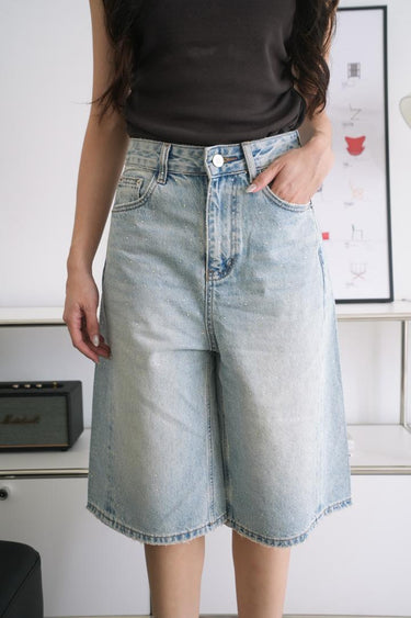 Rhinestone-studded Denim Shorts