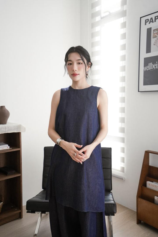 V-neck Denim Sleeveless Frock