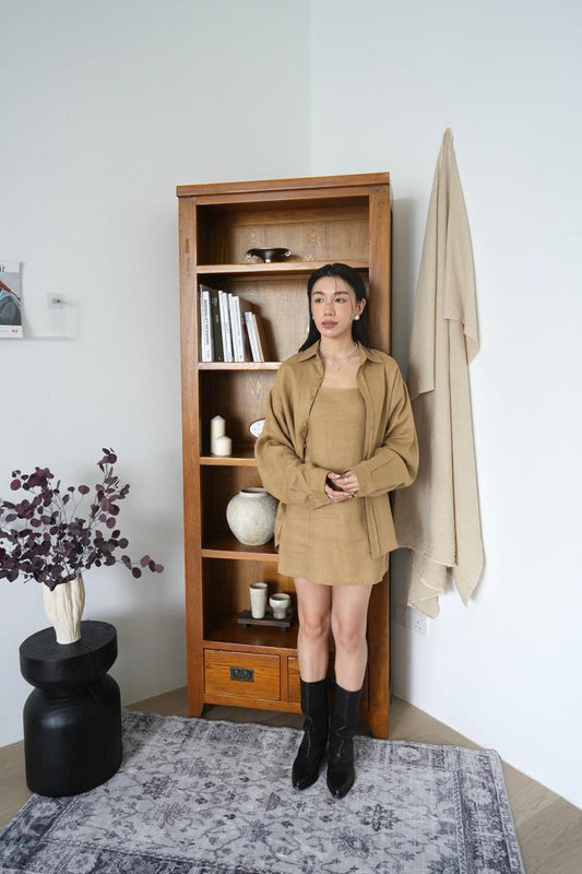 Linen Suspender Slim Dress With Shirt