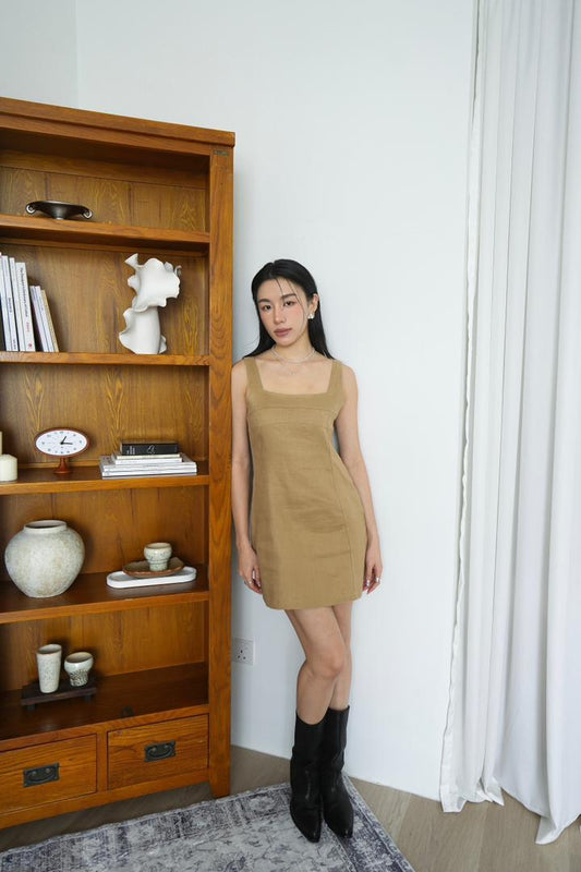Linen Suspender Slim Dress With Shirt