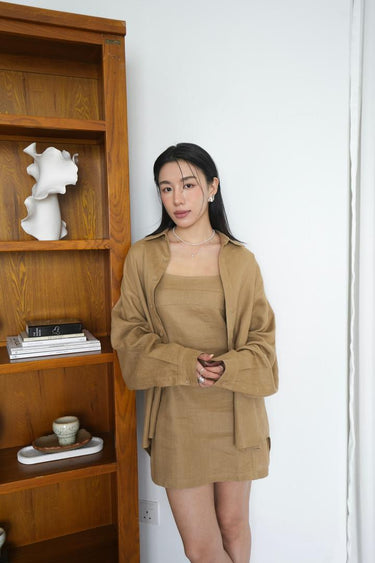 Linen Suspender Slim Dress With Shirt