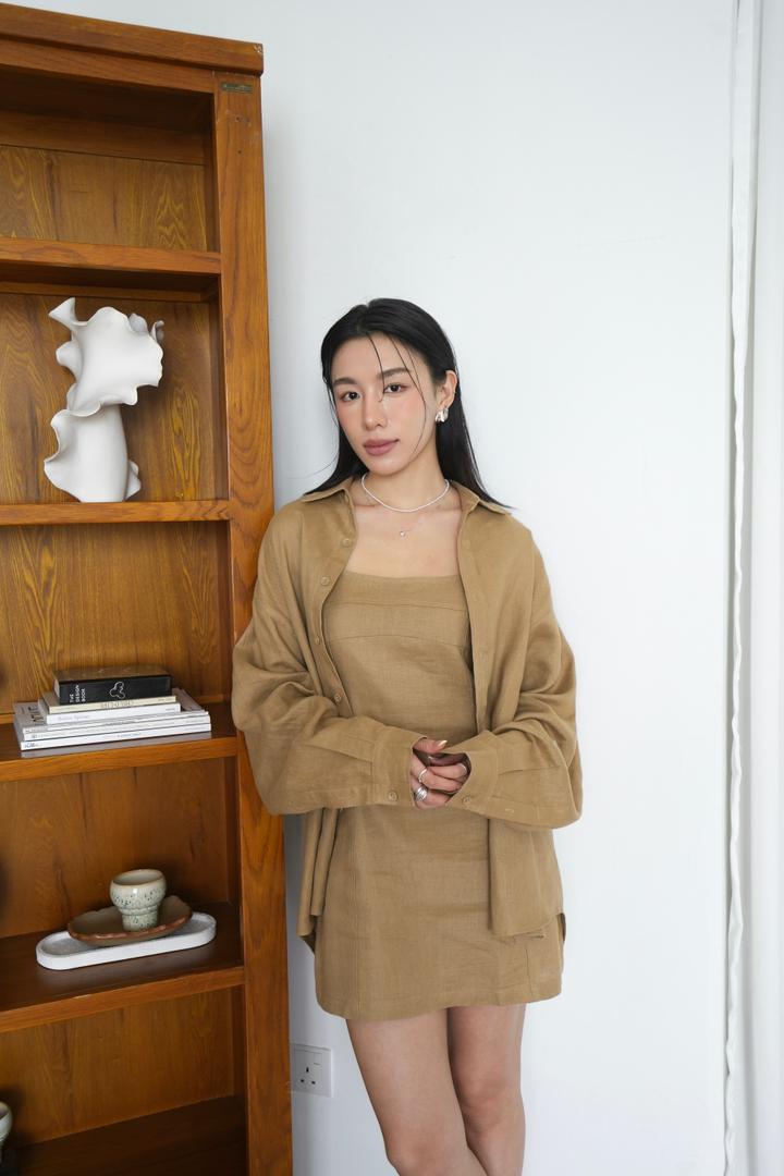 Linen Suspender Slim Dress With Shirt