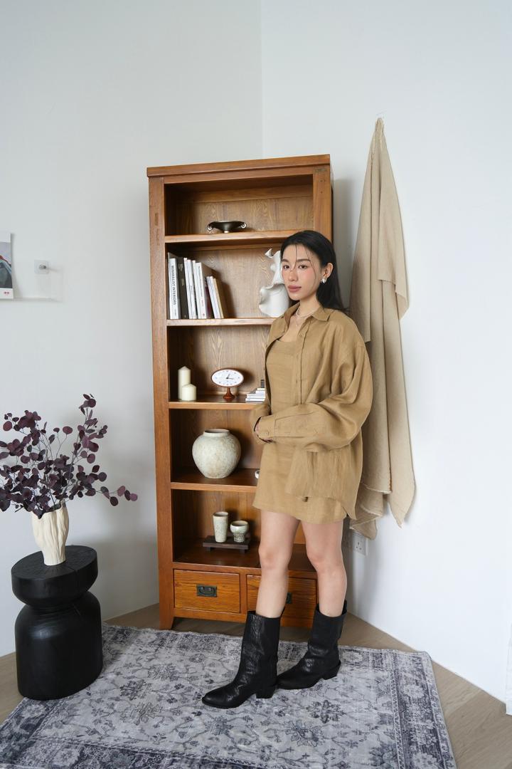 Linen Suspender Slim Dress With Shirt