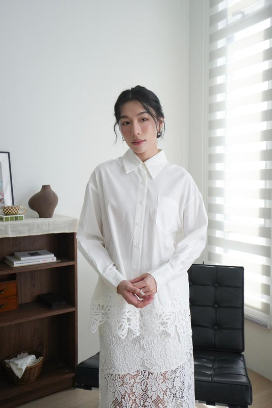 Lace-trimmed shirt Skirt Set