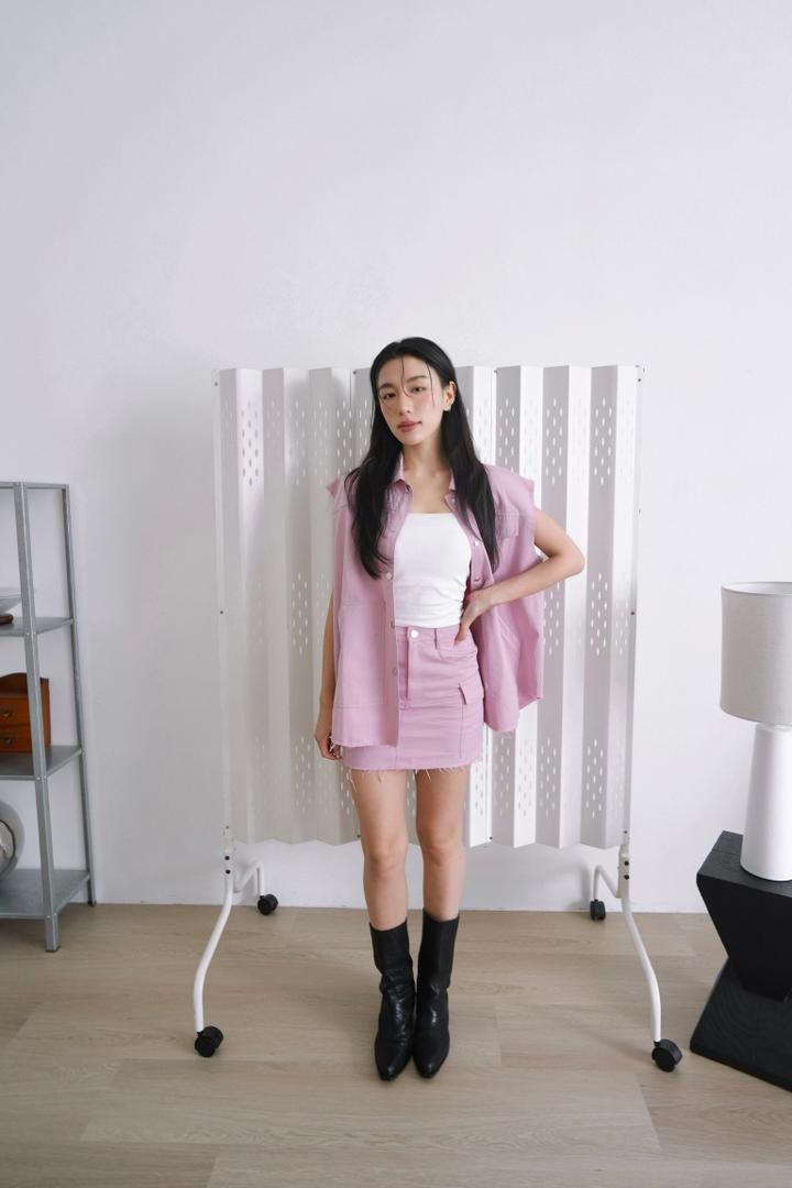 Loose Denim Vest Skirt Set