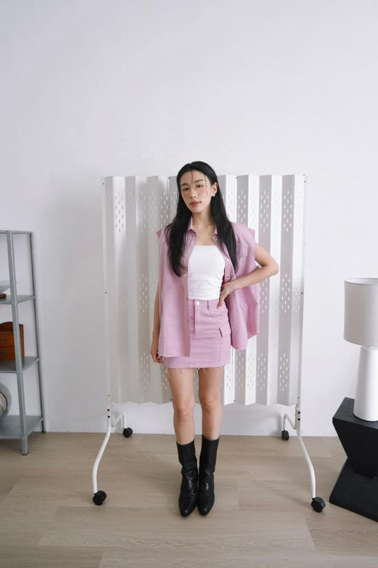 Loose Denim Vest Skirt Set