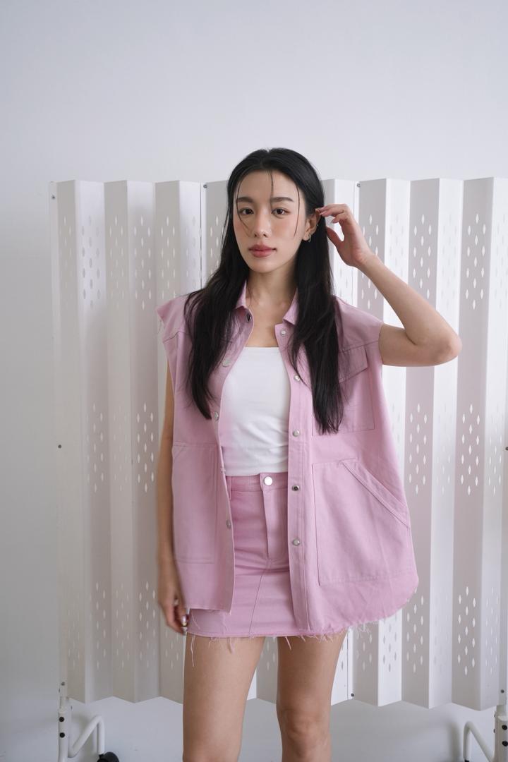 Loose Denim Vest Skirt Set