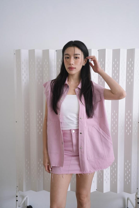 Loose Denim Vest Skirt Set