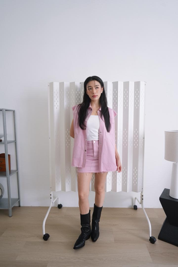 Loose Denim Vest Skirt Set