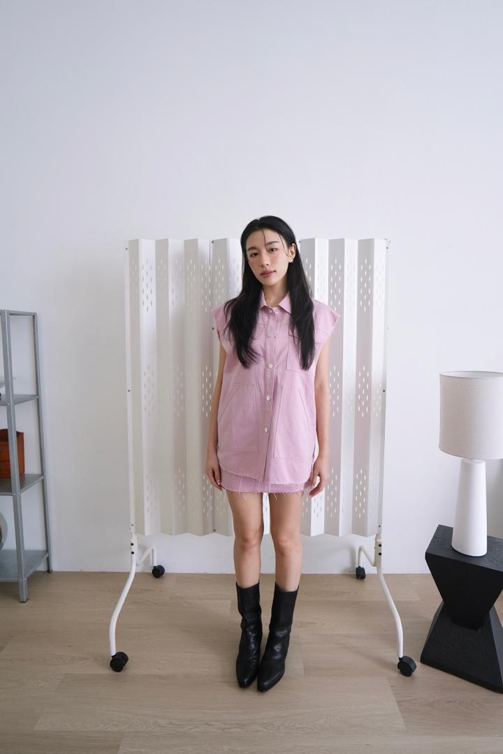 Loose Denim Vest Skirt Set