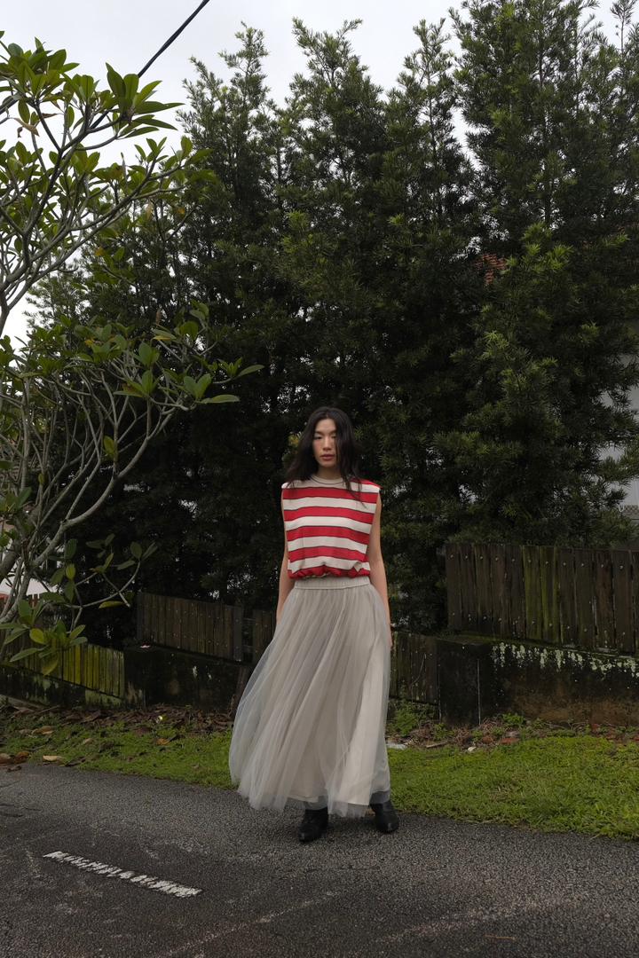 Striped drawstring-hem sleeveless top