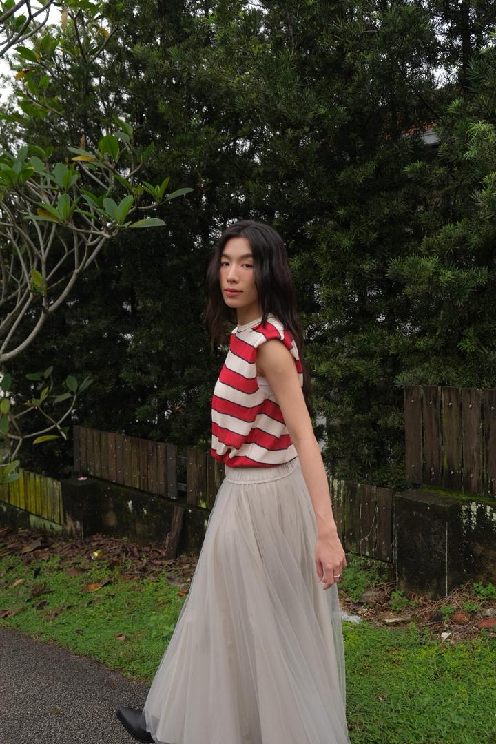 Striped drawstring-hem sleeveless top