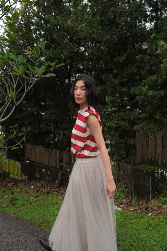 Striped drawstring-hem sleeveless top