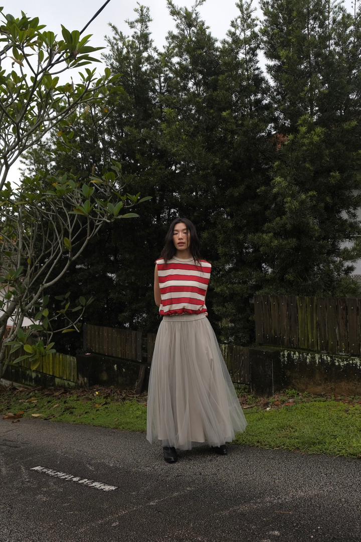 Striped drawstring-hem sleeveless top