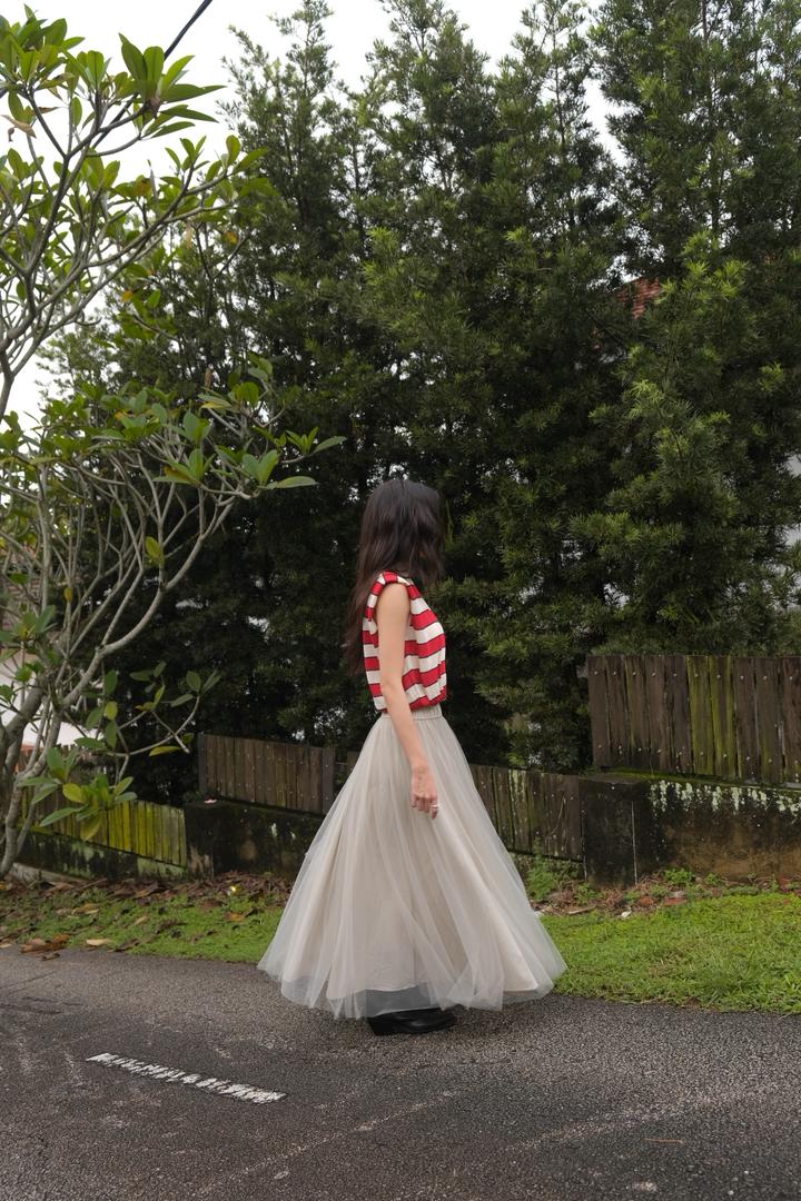 Striped drawstring-hem sleeveless top