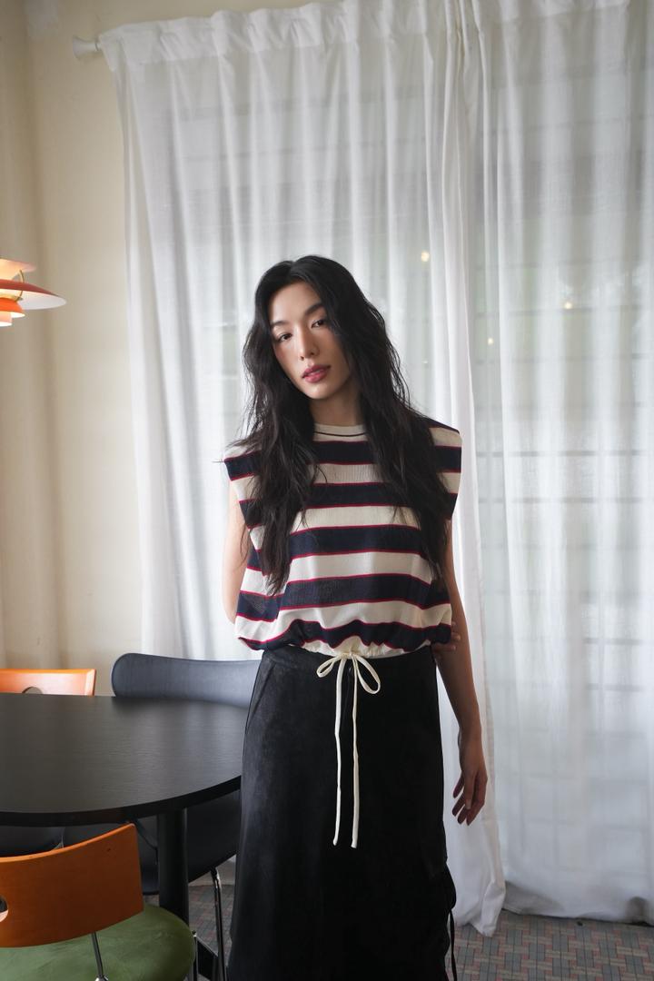Striped drawstring-hem sleeveless top