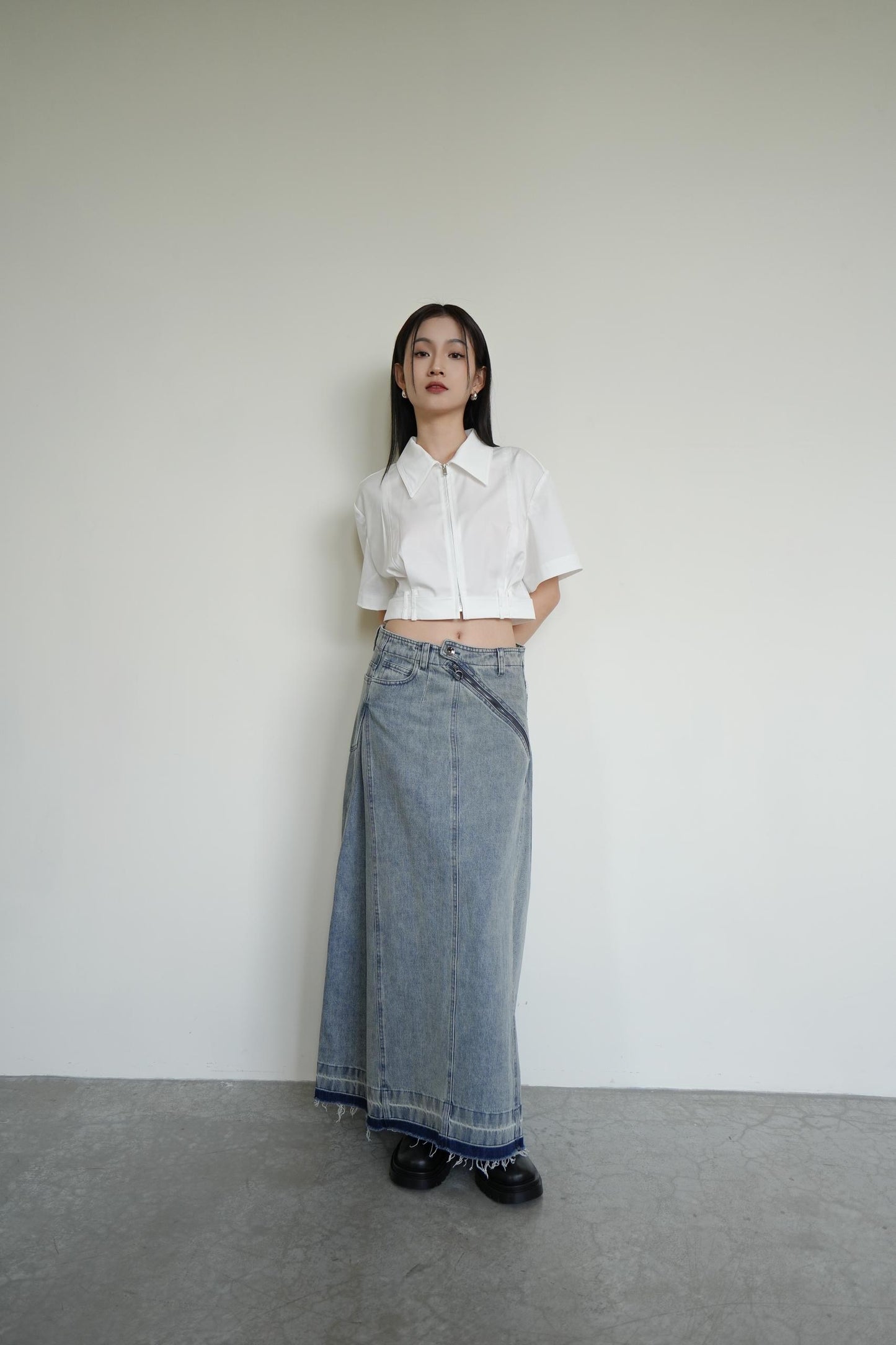 High Waisted A line Denim Skirt