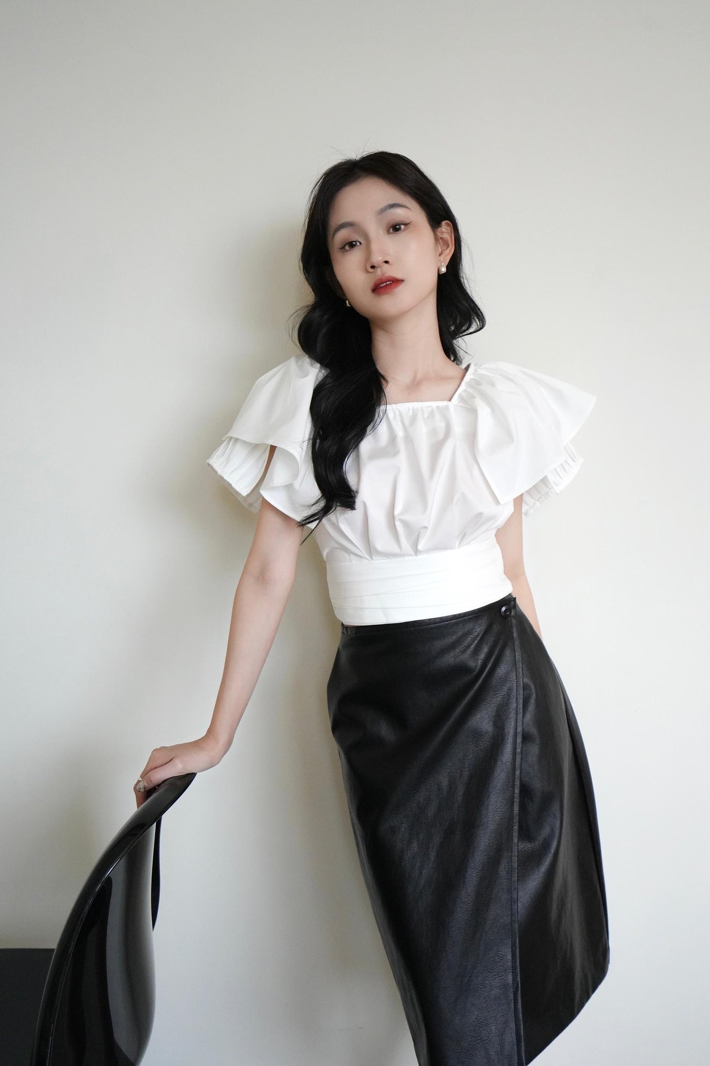 Side Buttoned Crossover Pu Skirt