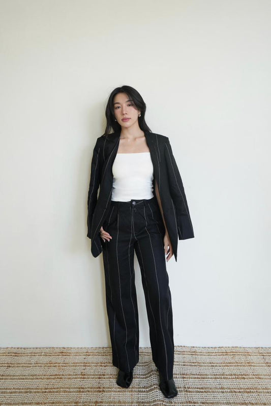 Pinstripe Collarless Blazer Set