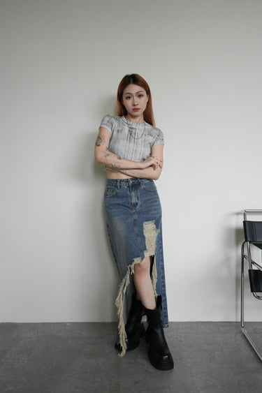 Vintage Ripped Denim Skirt
