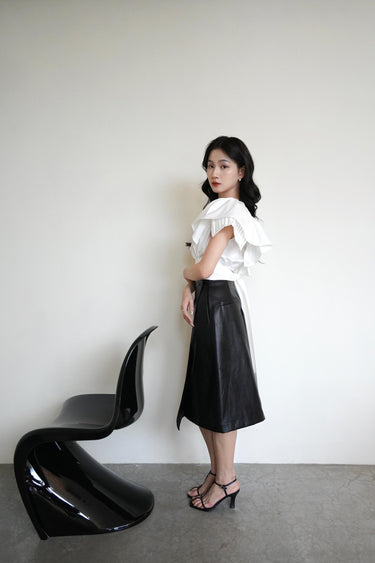 Side-Buttoned Faux Leather Crossover Skirt