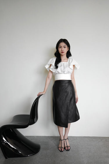 Side-Buttoned Faux Leather Crossover Skirt