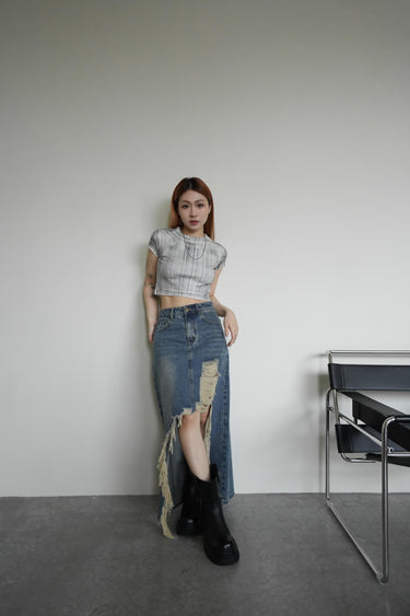 Vintage Ripped Denim Skirt
