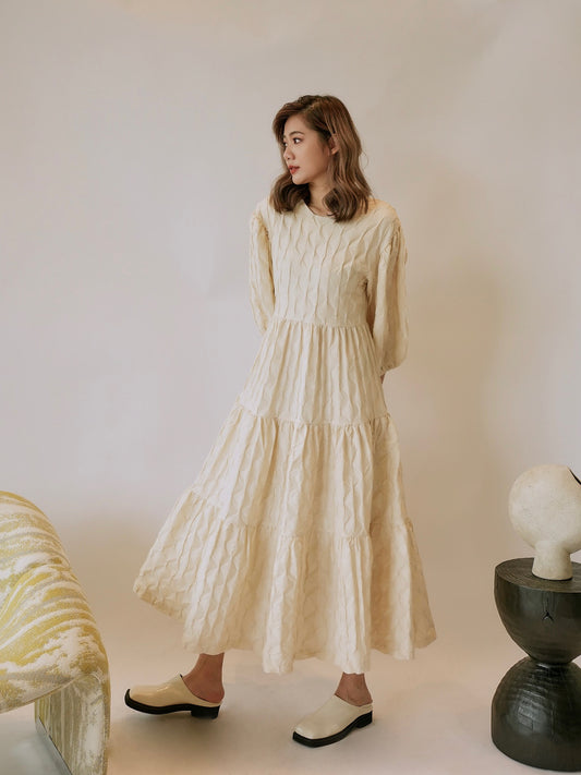 Maxi Pleated Puff-sleeved Dress