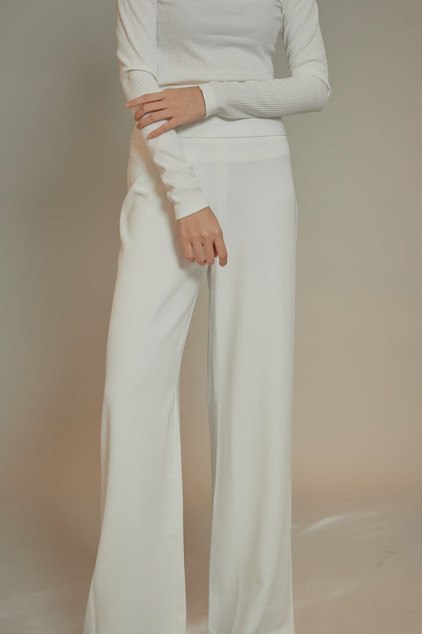 High Rise Crepe Wide Leg Trousers