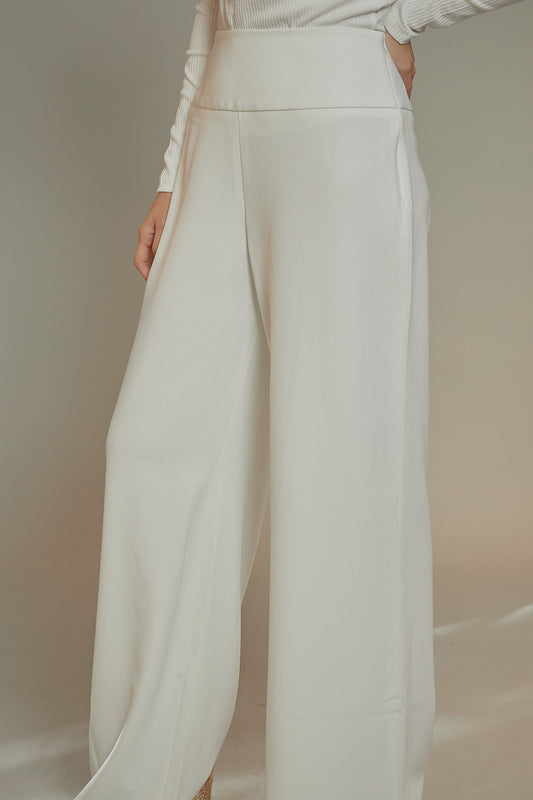 High Rise Crepe Wide Leg Trousers