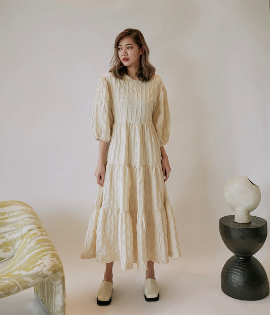 Maxi Pleated Puff-sleeved Dress