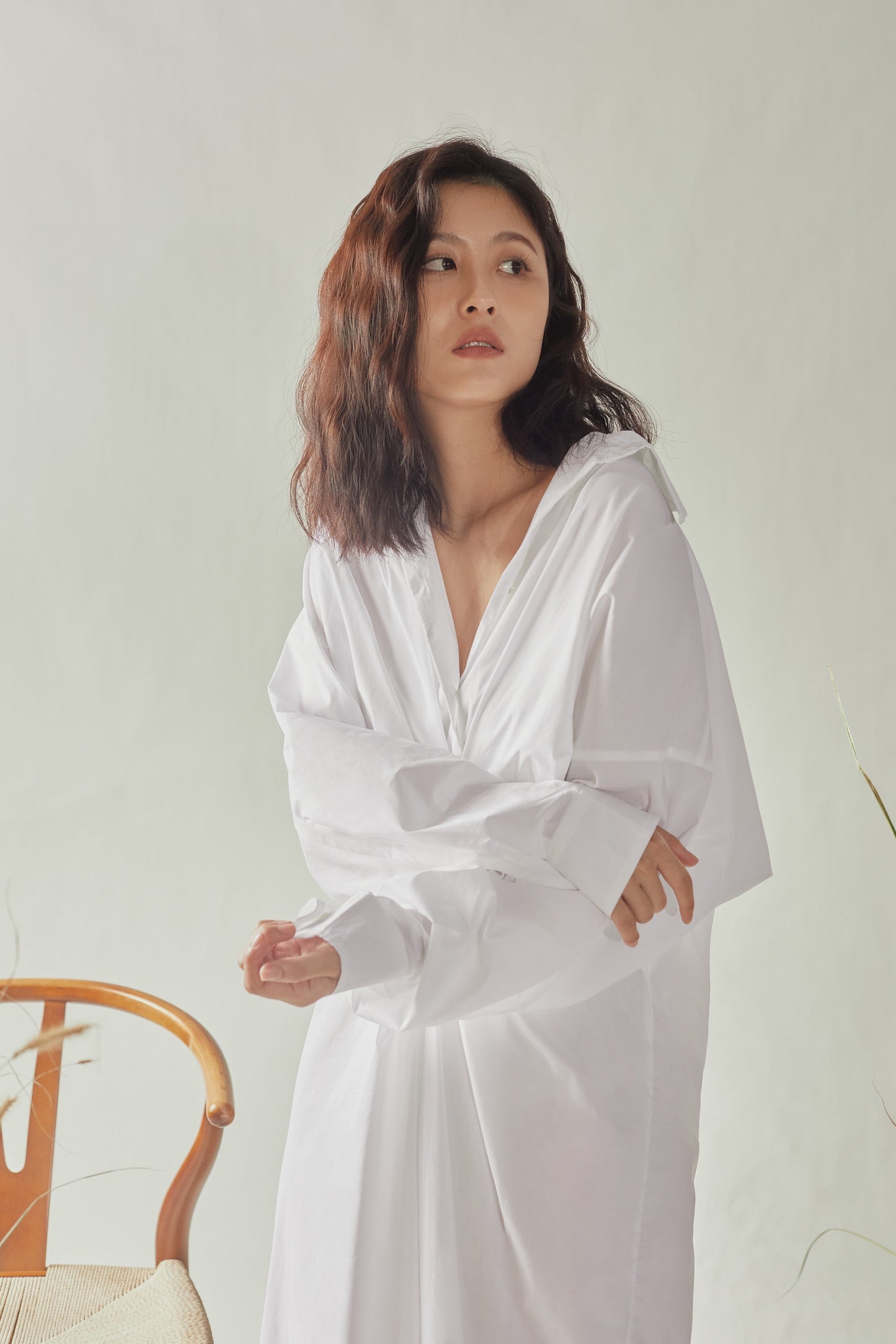 Front Gathered Oversized Shirt Dress