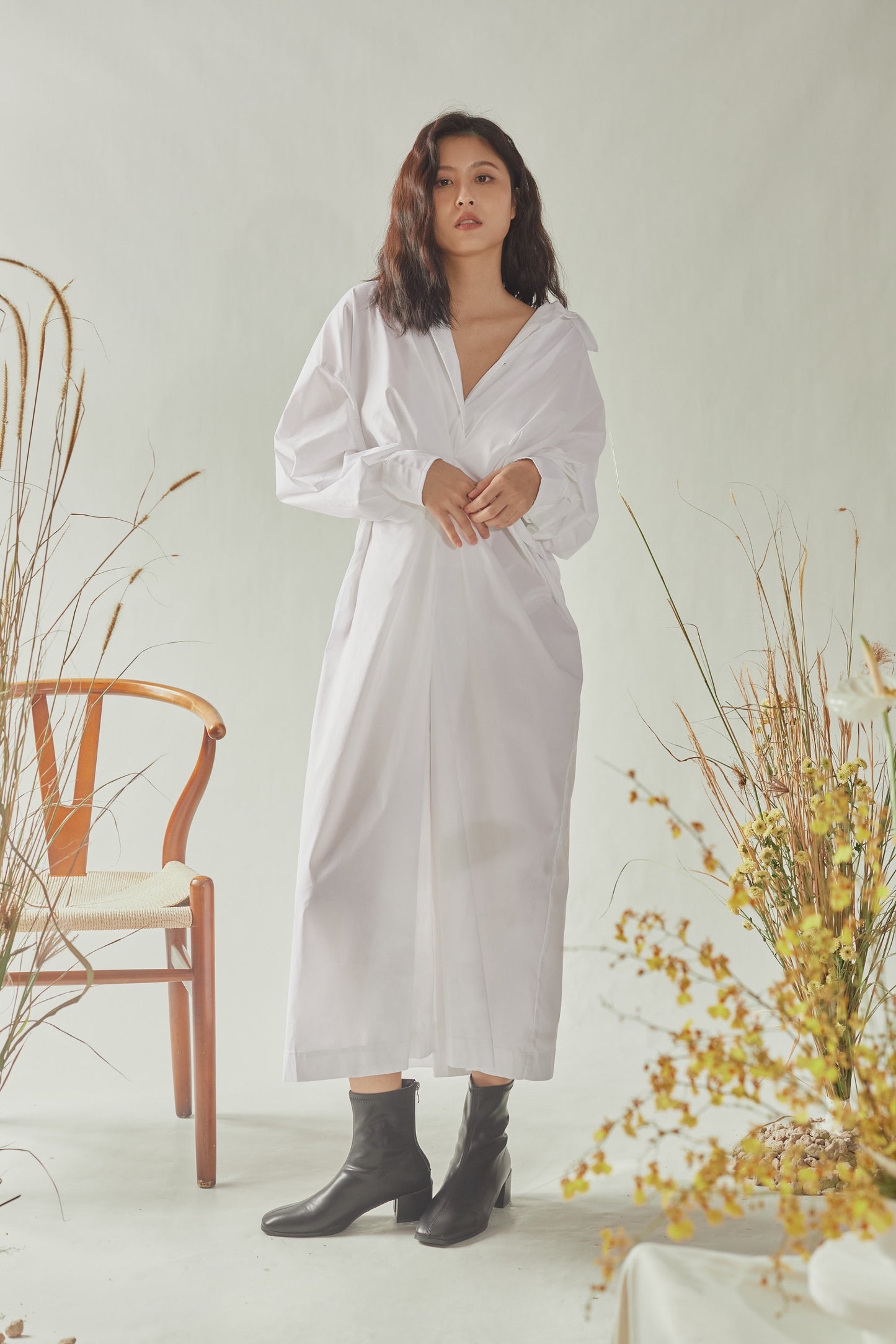 Front Gathered Oversized Shirt Dress