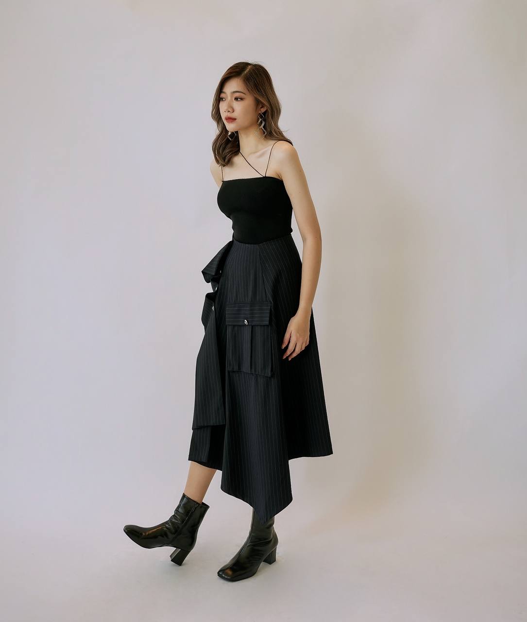 Stripe Pleated Skirt